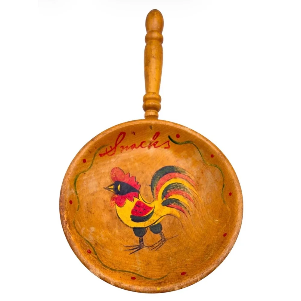 Vintage Hand Painted Wooden Rooster Scoop 